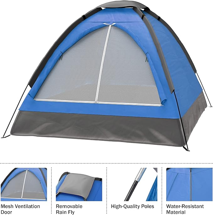 2-Person Dome Tent – Easy Set Up Shelter with Rain Fly and Carry Bag for Camping, Beach, Backpacking, Hiking, and Festivals