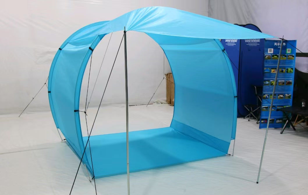 A large-scale 6-person beach tent, tent for sunbathing and wind sheltering, beach party tent, beach awning tent integrated with sky canopy.
